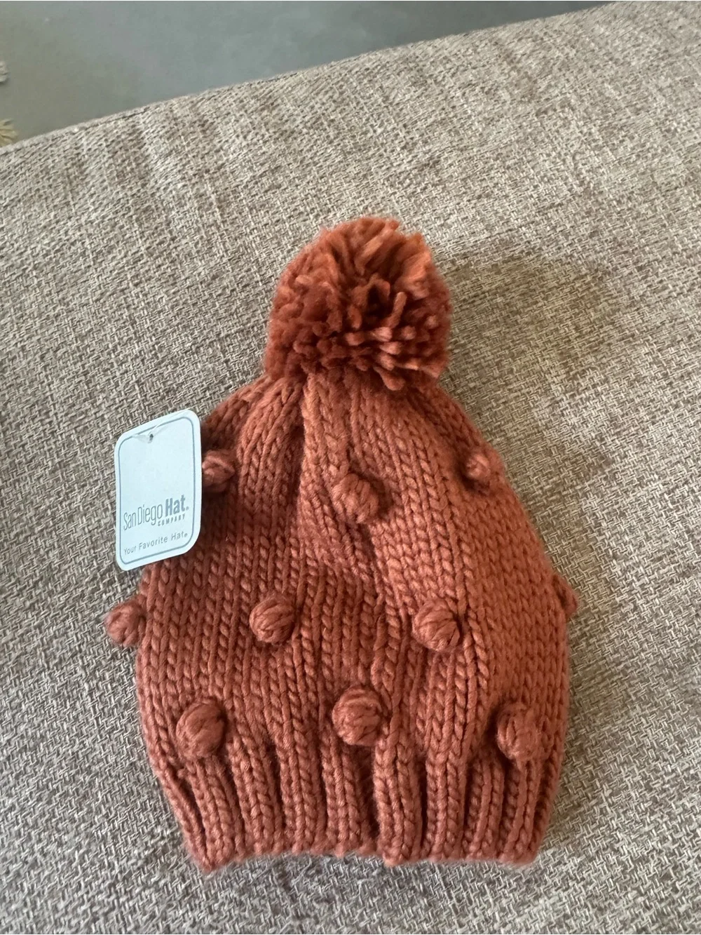 San Diego Hat Company Kids Pom Pom Beanie - Rust